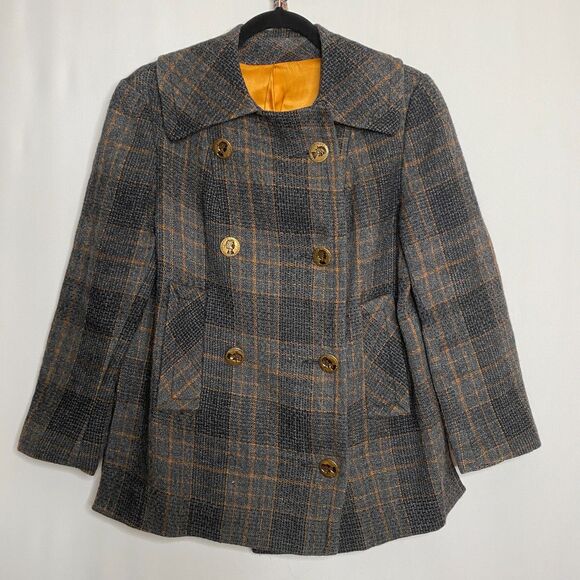 Urban Suburban by Moordale Jackets & Blazers - VTG Urban Suburban by Moordale Tweed Coat Gold Satin Lined High Split Side Large